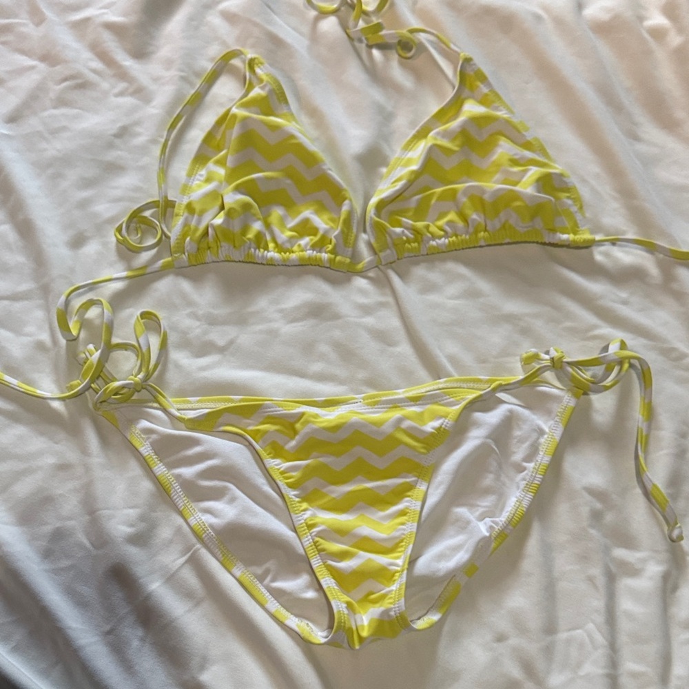 Yellow and White Chevron Bikini Set